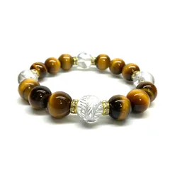 12mm 四神獣銀彫水晶×タイガーアイ パワーストーン ブレスレット天然石 運気上昇 金運 ギャンブル運 お守り 青龍 白虎 玄武 朱雀 （ゴールド）メンズ・レディース　男性・女性　数珠ブレス　開運 [6]