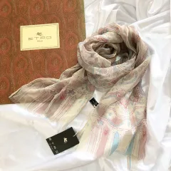 【未使用品】タグ付き　ETRO　エトロ　シフォンスカーフ　ストール　透け感　ペイズリー柄　パステル系