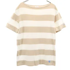 ORCIVAL オーシバル 日本製 ボーダー柄 半袖 ボートネック バスクシャツ 4 ベージュ メンズ 古着