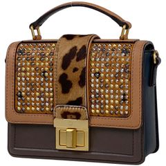 【在庫一掃】 エム・シー・エム MCM ロゴグラム ハンドバッグ スタッズ 2WAY ショルダーバッグ ハンドバッグ レザー ブラウン ネイビー レディース 【中古】
