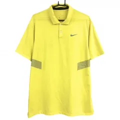 【美品】ナイキ 半袖ポロシャツ イエロー ロゴグレー DRY-FIT メンズ L ゴルフウェア NIKE