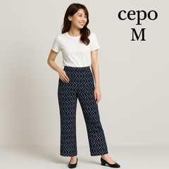 AB0435 CEPO セポ 幾何学柄 フレアパンツ Mサイズ ストレッチ入り ポリ素材 おしゃれカジュアルパンツ 秋 冬