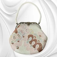 ビーズハンドバッグ 和装小物 ガマ口 白 ホワイト 昭和レトロ 上品 総ビーズ