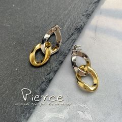 ピアス バイカラー シルバー ゴールド K18GP メタル 揺れる チェーン レディース モード クール お洒落 大人 女性