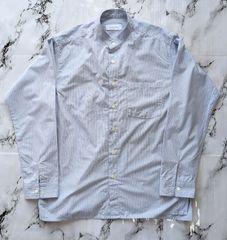 ADAM ET ROPE　アダムエロペ　ストライプ　長袖シャツ　ノーカラーシャツ　ライトブルー