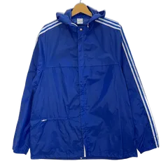 adidas アディダス フード付き ナイロンジャケット ウインドブレーカー スリーライン ライトアウター オーバーサイズ ビッグシルエット ベトナム製 ブルー