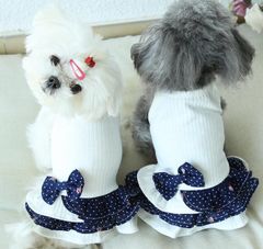 【閉店セール全品半額】リボン付きキャミワンピース  ホワイト　花柄　犬服　ドッグウェア　春夏