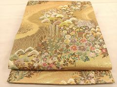 平和屋着物◎六通柄袋帯 唐織 孔雀花文 銀糸 正絹 逸品