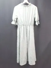 ◇ earth music&ecology ドット フリルカラー バックウエストゴム 半袖 ロング ワンピース サイズF グリーン レディース E  【1310130013283】