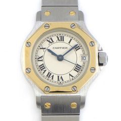 カルティエ Cartier 腕時計 サントス オクタゴン SM 187903 デイト マット アイボリー文字盤 K18YG SS クオーツアナログ 【中古】