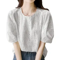 【在庫セール】[Ｓｕｅｅｙａ] スイーヤ ブラウス レディース 刺繍 レース シャツ 花柄 半袖 パフスリーブ 裏地付き 着痩せ 体型カバー 可愛い おしゃれ カジュアル デート オフィス プルオーバー トップス 夏