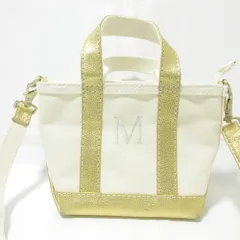 美品 L.L.Bean エルエルビーン イニシャルM キャンバス ボートアンドトート ミニ ハンドバッグ ショルダーバッグ ホワイト ゴールド メンズ レディース 古着 中古 USED