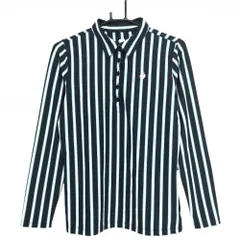 【美品】ルコックゴルフ 長袖ポロシャツ ネイビー×白 ストライプ ロゴ刺しゅう レディース L ゴルフウェア le coq sportif