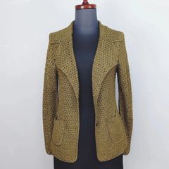 【美品】 DAMA collection　ダーマコレクション　S サイズ　ジャケット　シルク100%　メッシュ　ニット生地　カーキ
