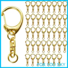 【特価商品】50個入り キーホルダー 金具 キーホルダー金具 ナスカン レジン パーツ キーホルダーパーツ 回転フック 丸カン 付き ワンタッチ アクセサリーパーツ キーリング ストラップ ナスカン 手芸用品 ハンドメイド アクセサリー 手作り 素材 (ゴール