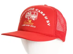 【お得なクーポン配布中!】 デッドストック 90s 企業 ロゴ プリント メッシュ ベースボール キャップ フリーサイズ オールド 帽子 ワンポイント トラッカー ハット 赤