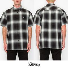 VICTORIOUS LA PLAID SHIRTS【BLACK】 (M・L・XL)(ウェッサイ チカーノ 西海岸 オンブレ オンブレチェック  メンズ 大きいサイズ チェックシャツ プレイドシャツ オープンシャツ ボタンシャツ 半袖 ブラック 黒)