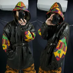 90s MarcBuchanan PellePelle DolmanSleeve Multi Color Art Embroidery Leather Jacket/MountainHoodie ドルマンスリーブ マルチカラー 刺繍 レザージャケット パーカーのサムネイル
