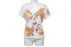 CHRISTIAN DIOR クリスチャンディオール フローラルプリント Vネック 半袖Tシャツ 6P16155471 アイボリー マルチカラー サイズ40 美品 中古 4b002000