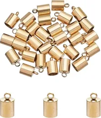 UNICRAFTALE 約30個 ステンレス エンドパーツ 304ステンレス エンドビーズ クリンプエンド 接続パーツ( ゴールデン-30個,  内径5mm)