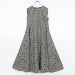 【美品】インゲボルグ★サマーポルカドットプリント サラリとした麻100％ ロングワンピース グレー系＊z14494