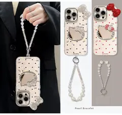 スマホケース かわいい　キティ柄　ミラー付 可愛い 落下防止　iPhone13 iPhone14 iPhone15　ハローキティkitty メイクチェック便利　ブレスレット付き