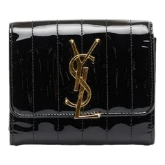 サンローラン ヴィッキー 三つ折り財布 コンパクトウォレット ブラック エナメル レディース SAINT LAURENT【1-0114641】