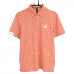 【新品】アディダス 半袖ポロシャツ オレンジ×白 ロゴ総柄  メンズ M ゴルフウェア adidas