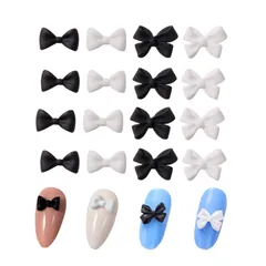 【新着商品】ネイルパーツ リボン パーツ ブラック ホワイト 3D 立体 蝶結び ジュエリーパーツ ネイルアート ジェルネイル レジン デコパーツ 約200個入り (G)