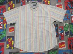 GANT マルチストライプ柄 コットン 半袖ボタンダウンシャツ L アメリカ古着
