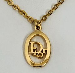 ★クリスチャンディオール Christian Dior ロゴチャーム ネックレス ゴールド メッキ GP 中古 005662