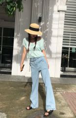 YOUHEE オフショルダー OFF ー SHOULDER GRAPHIC JERSEY TOP