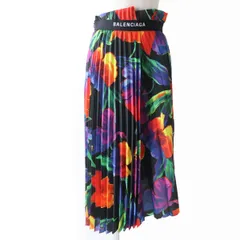 極美品☆正規品 BALENCIAGA バレンシアガ 529757 花柄 カットオフ アシンメトリー プリーツスカート ブラック マルチカラー 36 イタリア製　J03-st30331-451のサムネイル