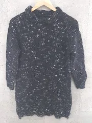 ◇ JILLSTUART ジル スチュアート レース ハイネック ウール 長袖 膝丈 ニット ワンピース 2 ブラック ホワイト レディース 【中古】 【1002800141029】