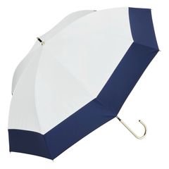 Waterfront 長傘 日傘兼用雨傘 スレンダーハンドルUVブロック 切り継ぎホワイト×ネイビー 50cm おしゃれなゴールドハンドル UVカット 99.9% レディース S150-0822WH1-BH