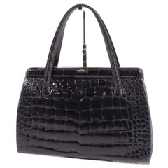 美品 クロコダイル CROCODILE バッグ がま口 ハンドバッグ シャイニークロコ ワニ革 カバン 鞄 レディース ブラックのサムネイル