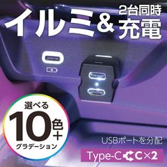 SEIWA レインボーイルミ2USBコネクタ CtoC×2 車内用品 USBハブ レインボーイルミ2USBコネクタ CtoC×2 F349 USB-C 2ポート 拡張 充電器 2台同時充電 最大5V/3A LEDライト付き