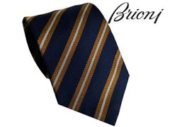 ブリオーニ ネクタイ Brioni O62H00 P9478 4075 MIDNIGHT BLUE ORANGE ミッドナイトブルー系地 オレンジ系Xシルバー系 レジメンタル ストライプ柄 シルク ジャガード ハンドメイド ネクタイ