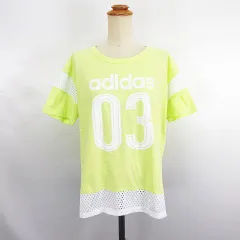 アディダス adidas Tシャツ カットソー 半袖 ドロップショルダー クルーネック 切替 メッシュ ロゴ コットン OT イエロー×ホワイト ※EKM