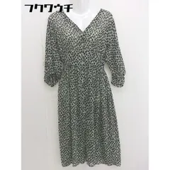 ◇ Another Edition UNITED ARROWS 花柄 七分袖 膝下丈 ワンピース ホワイト グリーン ブラック系 レディース  【中古】 【1111090000999】