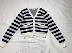 【210029】 KOE × THOM BROWNE コエ × トムブラウン ボーダー　コットンニットカーディガン  ・ 白×紺