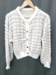 ◇ ⊇ GRL グレイル ツイード風 ニット カーディガン サイズF ホワイト ブラウン レディース P  【1409090011399】