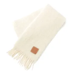 ロエベ モヘア×ウール×ナイロン アナグラム フリンジ マフラー アイボリー【中古】