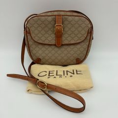 CELINE（セリーヌ）ショルダーバッグ ポシェット ホワイトマカダム柄 ゴールド金具 PVC【中古】