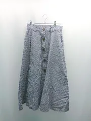 ◇ AMERICANHOLIC アメリカンホリック ストライプ柄 大人 ロング丈 フレア スカート サイズM ライトブルー レディース E  【1308290034170】