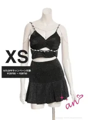 ブラック　XS [AOC-3937] [AOC3937-Y-2506]【an /アン】チェーン付き/ ラメニット/ キャミ/ ビジュー/ パール/ 裾プリーツ/ フレア/ セットアップ/ ミニドレス/ キャバドレス / ワンピース/ ドレス