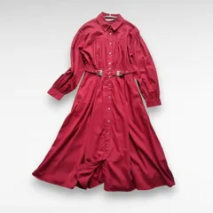 【秋冬春/甘辛ミックスの極み】ZARA ザラ ウエスタンベルト シャツワンピース S(M相当) 赤 レディース/ロング/コットン100%/Aライン