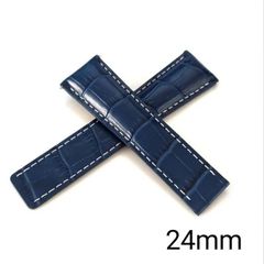 24mm イタリアンカーフ レザー 腕時計 革ベルト ブルー×ホワイト 【対応】BREITLING ブライトリング クロノマット ナビタイマー等