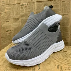 新品★メンズ★軽量 幅広 厚底スリッポン ダッドスニーカー 灰色 2736