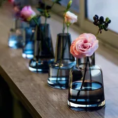 花瓶 ミニ花器 ガラス花瓶 透明 フラワーベース 一輪挿し フローラ花器 水栽培 インテリア飾り プレゼント 北欧 おしゃれ 透明花瓶 YHOMBES
